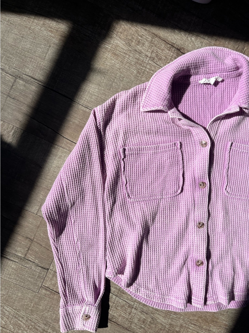 Hippie Rose Pink Waffle Knit Button-Up